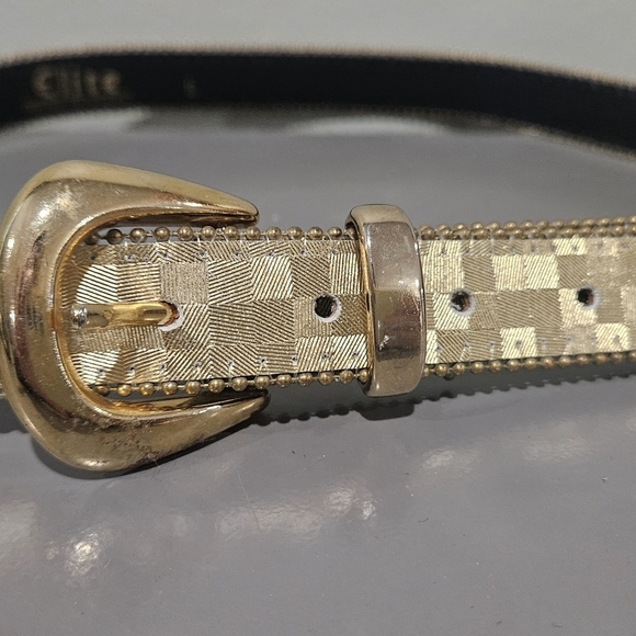 ELITE Fresno Vintage Gold metallic checkered belt. Size L - Picture 2 of 9